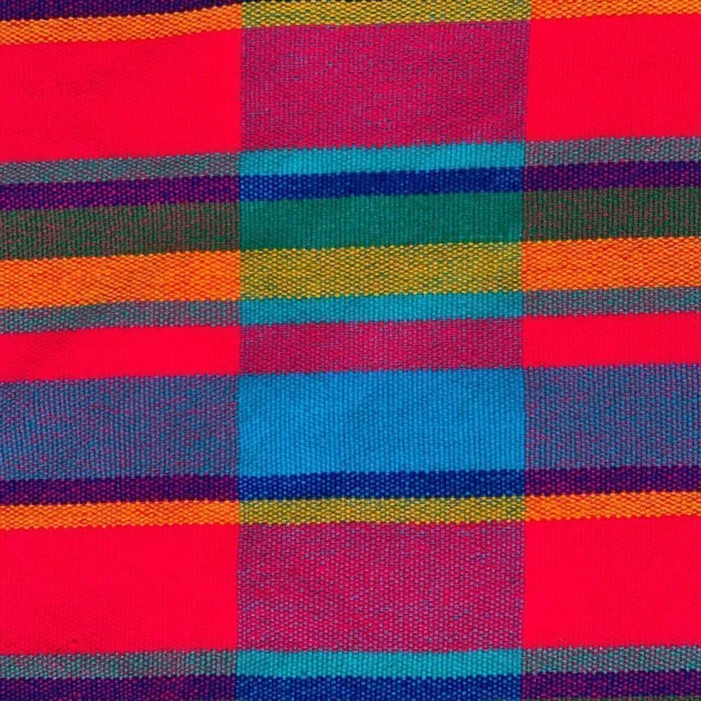Vintage Placemats Colorful Rainbow Madras Plaid‎ Woven Fringe Border Set Of Six